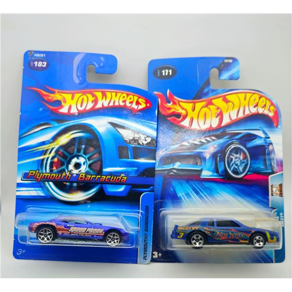 2 HOT WHEELS CHEVY CAR, PLYMOUTH BARRCUDA