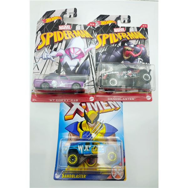 2 HOT WHEELS SPIDERMAN & XMEN 67 CHEVY C10 &
