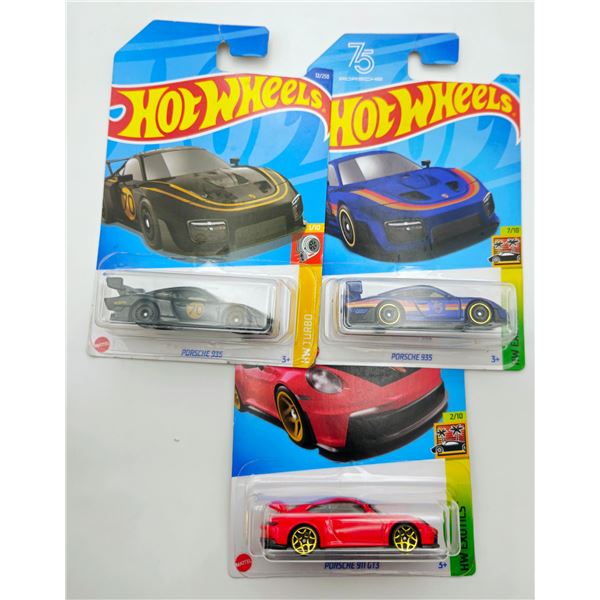 3 HOT WHEELS PORSCHE 935 & 911 GT - BLACK/RED