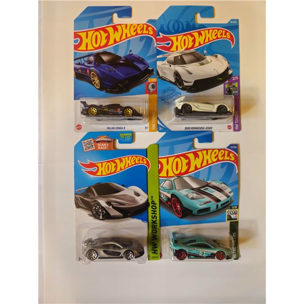 LOT OF 4 HOT WHEELS SUPER CARS + 2020 KOENIGSEGG