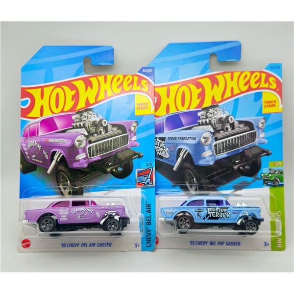 2 HOT WHEELS 55 CHEVY BEL AIR GASSER'S BLUE &