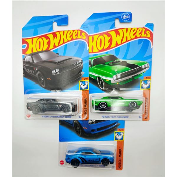 3 HOT WHEELS DODGE 1970 CHALLENGER & 2018 SRT