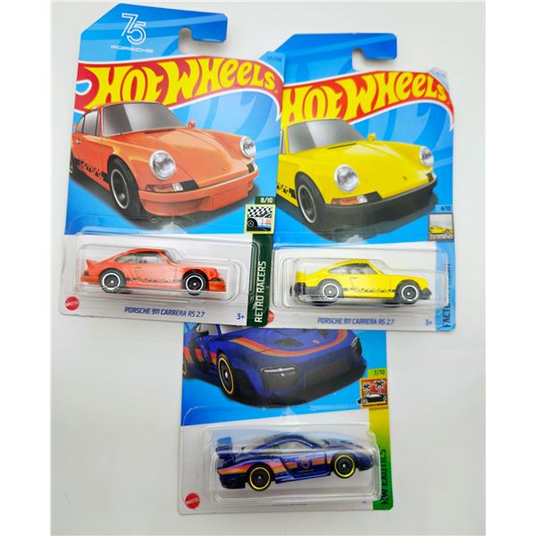 3 HOT WHEELS PORSCHE 935 & 911 GT YELLOW/BLUE
