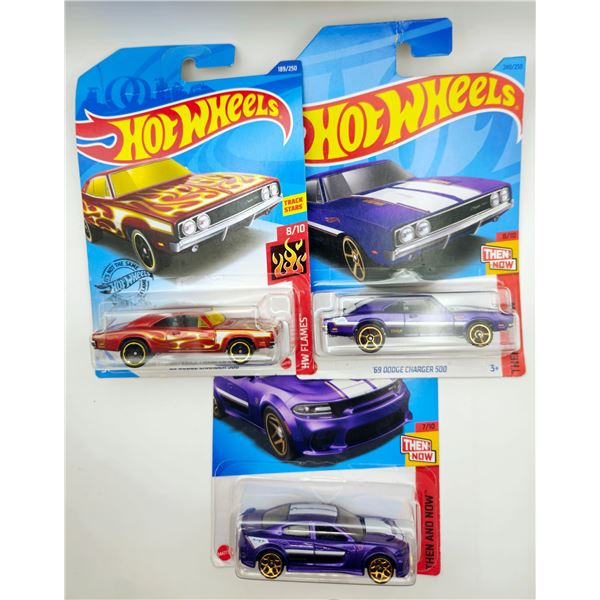 3 HOT WHEELS DODGE CHARGER'S HELLCAT & 500