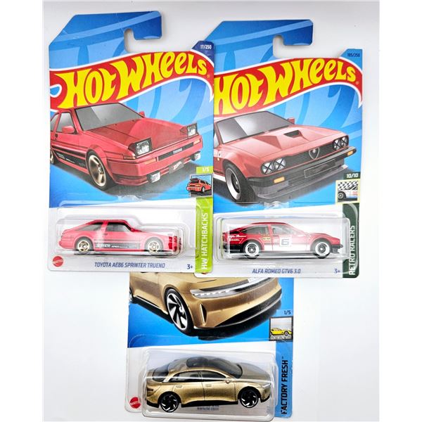 3 HOT WHEELS TOYOTA AE86 & LUCID AIR & ALFA ROMEO