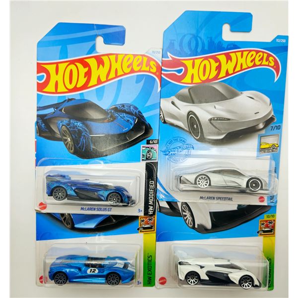 4 HOT WHEELS MCLAREN SOLUS GT & SPEEDTAIL & ELVA