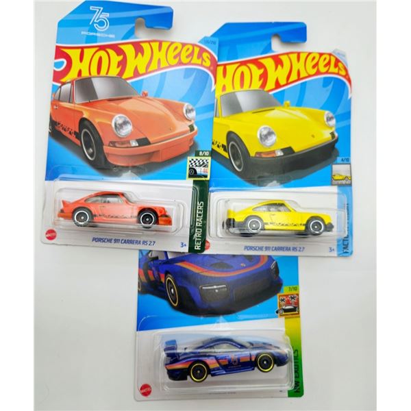 3 HOT WHEELS PORSCHE 935 & 911 GT YELLOW/BLUE/
