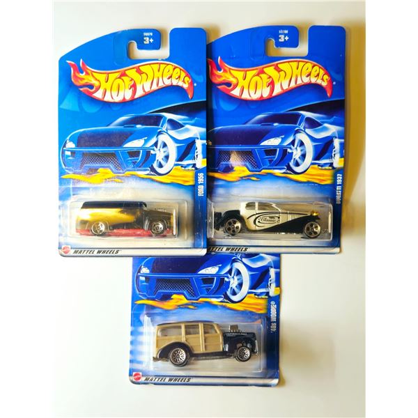 3 HOT WHEELS 40S WOODIE, 56 FORD, BUGATTI 37