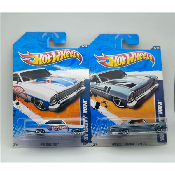 LOT OF 2 HOT WHEELS 1966 CHEVY NOVA'S WHITE/BLUE
