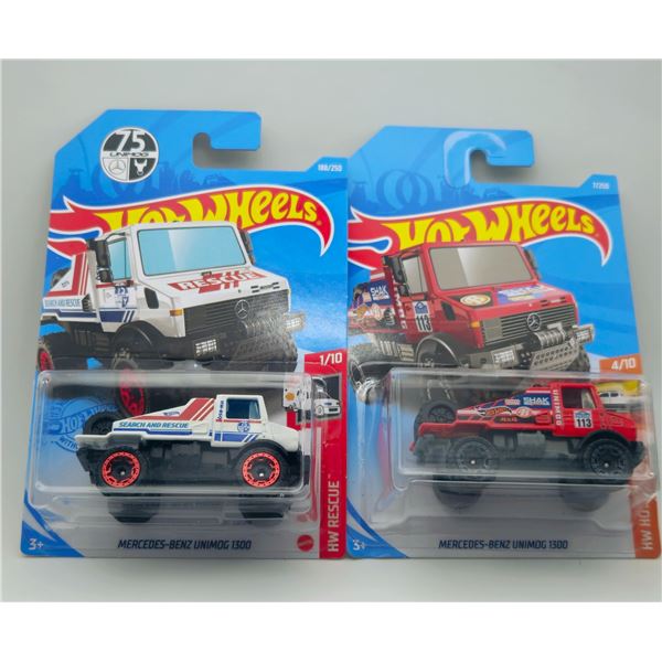 LOT OF 2 HOT WHEELS MERCEDES-BENZ UNIMOG 1300 RED