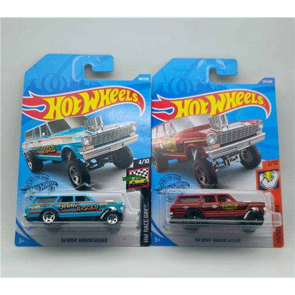 LOT OF 2 HOT WHEELS 1964 NOVA WAGON GASSER RED