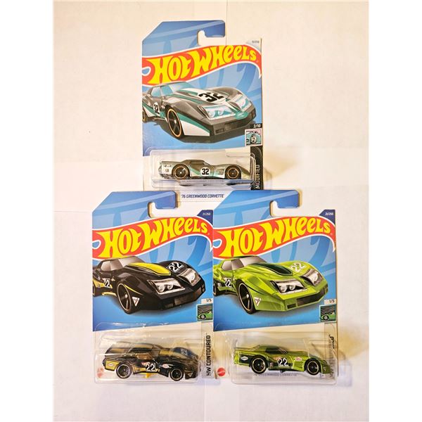 LOT OF 3 HOT WHEELS 1976 GREENWOOD CORVETTE'S