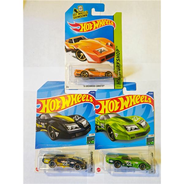 LOT OF 3 HOT WHEELS 1976 GREENWOOD CORVETTE'S