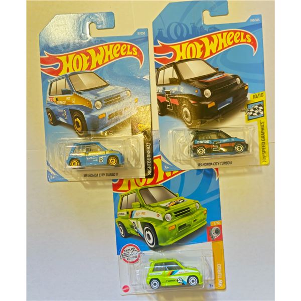 LOT OF 3 HOT WHEELS 1985 HONDA CITY TURBO 2 BLUE