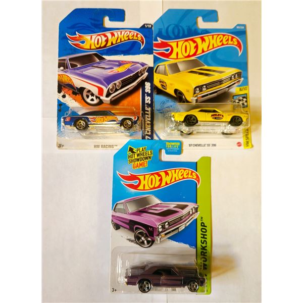 LOT OF 3 HOT WHEELS 67 CHEVELLE SS 396 BLUE/PURPLE