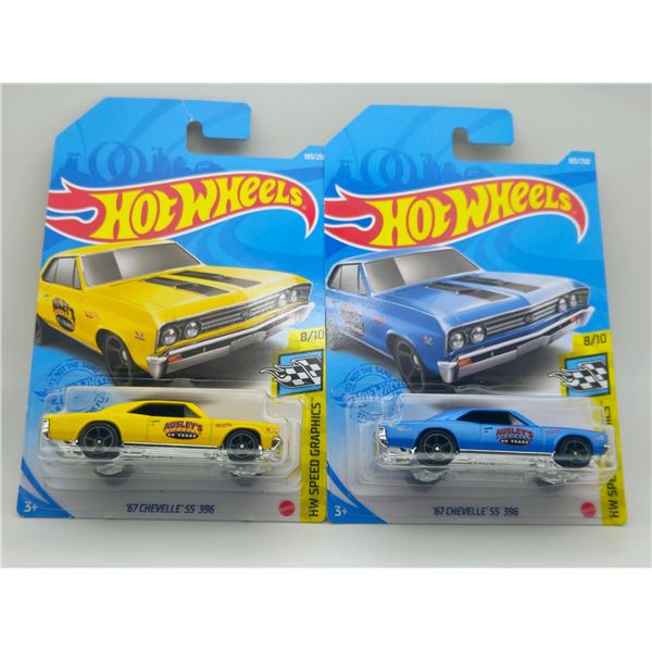 LOT OF 2 HOT WHEELS 1967 CHEVELLE SS 396 BLUE &