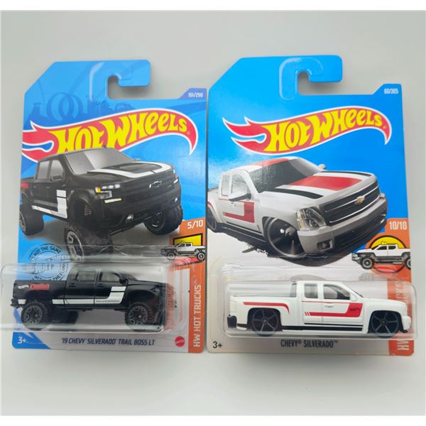 LOT OF 2 HOT WHEELS CHEVY SILVERADO'S BLACK &