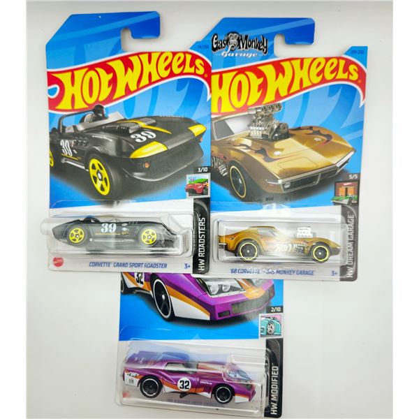 3 HOT WHEELS 68 CORVETTE, GRAND SPORT & 1976