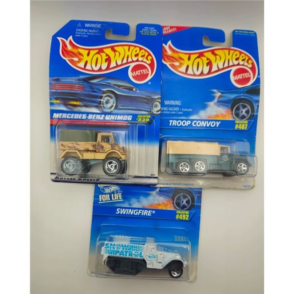 3 HOT WHEELS MILITARY TROOP CONVOY/SWINGFIRE/