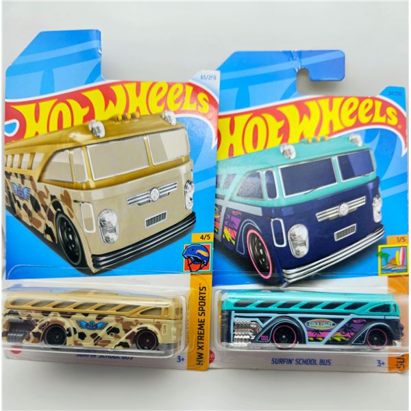 2 HOT WHEELS  SURFIN SCHOOL BUS