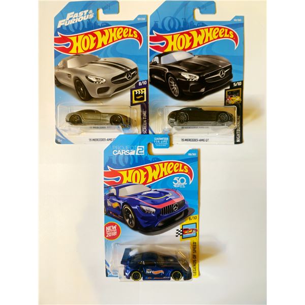 LOT OF 3 HOT WHEELS 15 MERCEDES AMG GT & 2016