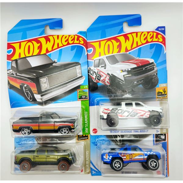4 HOT WHEELS DODGE & CHEVY TRUCKS