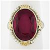 Image 1 : Antique Art Deco 14k Gold Oval Synthetic Ruby & Seed Pearl Floral Filigree Ring
