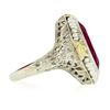 Image 5 : Antique Art Deco 14k Gold Oval Synthetic Ruby & Seed Pearl Floral Filigree Ring