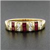 Image 2 : 14K Gold 0.54 ctw Alternating Square Ruby & Round Diamond Channel Set Band Ring