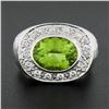 Image 2 : 18k White Gold 4.11 ctw Oval Peridot & Pave Diamond Matte Hammered Cocktail Ring
