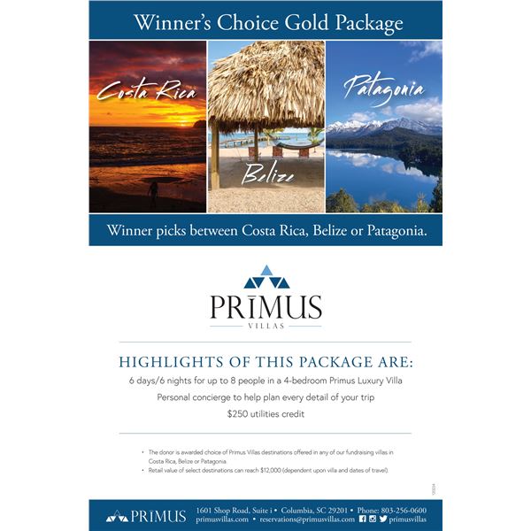 Winners Choice Gold Package - Between Costa Rica, Belize or Patagonia.
