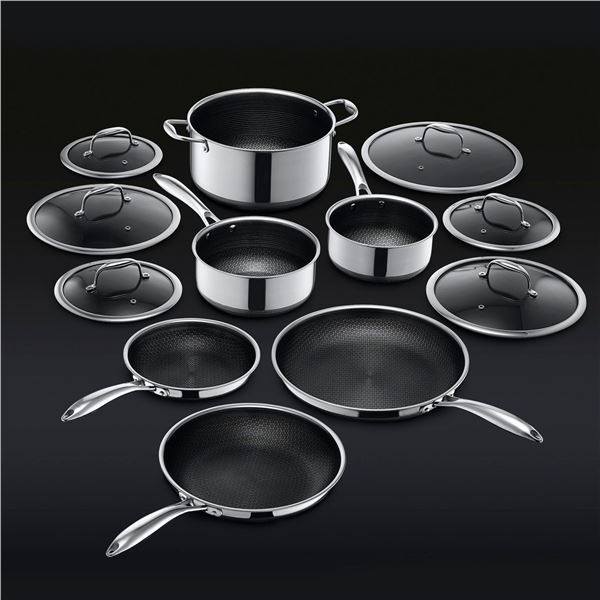 Hexclad - Hybrid Pots & Pans Set (12-Piece) AND Hybrid Wok, 12"