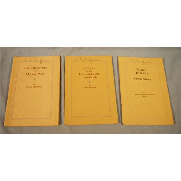 (3) Booklets previously owned by L.A. Huffman: The Discovery of Marias Pass, Compliments of the Grea
