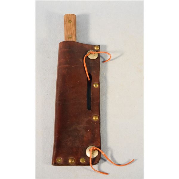 Handmade knife with leather sheath with small conchos, 8" blade, wooden handle