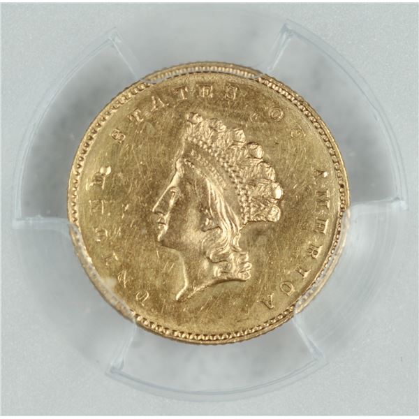 1854 $1 gold coin, Type 2 Indian Princess, PCGS Genuine AU, est.$1000