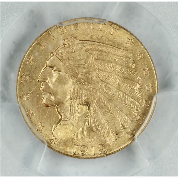 1912 $2.5 gold Indian Head, PCGS Genuine Uncirculated, est. $900