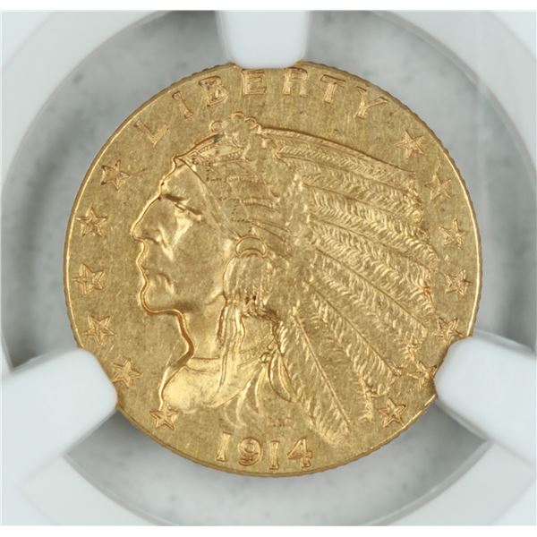 1914 $2.5 gold  Indian Head, NGC MS61, est. $1000