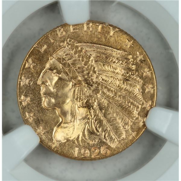 1926 $2.5 gold Indian Head, NGC MS62, est.  $800