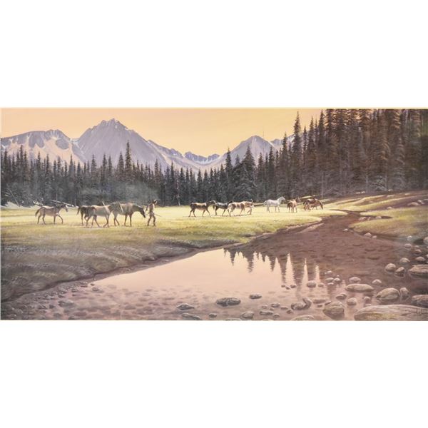 Zabel, Larry (1930-2012) ltd. ed. lithograph, Picketing the Ponies, 15" x 27.5", #246/350, signed lo