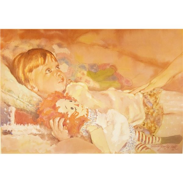 Zemsky, Jessica, watercolor, Child with Raggedy Ann, 17" x 25", framed, signed lower right, 1983