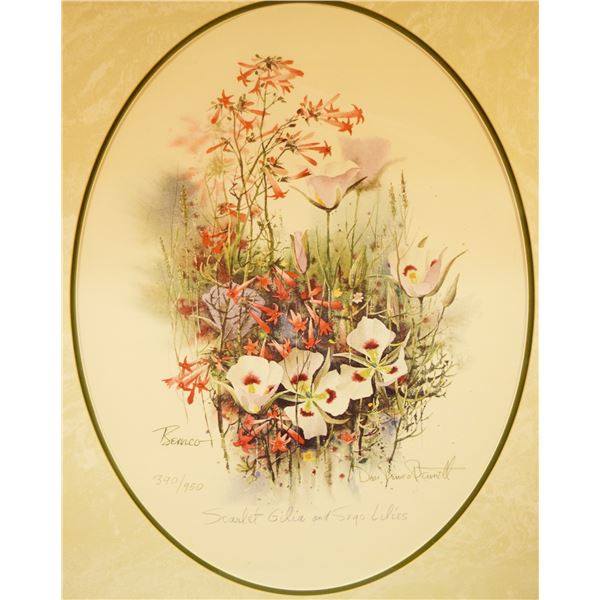 Bennett, Don, print, Scarlet Gilia and Sego Lilies, 18" x 14", framed, signed lower right, #390/950