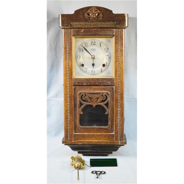 Royal Carona Japanese Wall Clock, with key, 22.5" x 10.5" x 5.5"