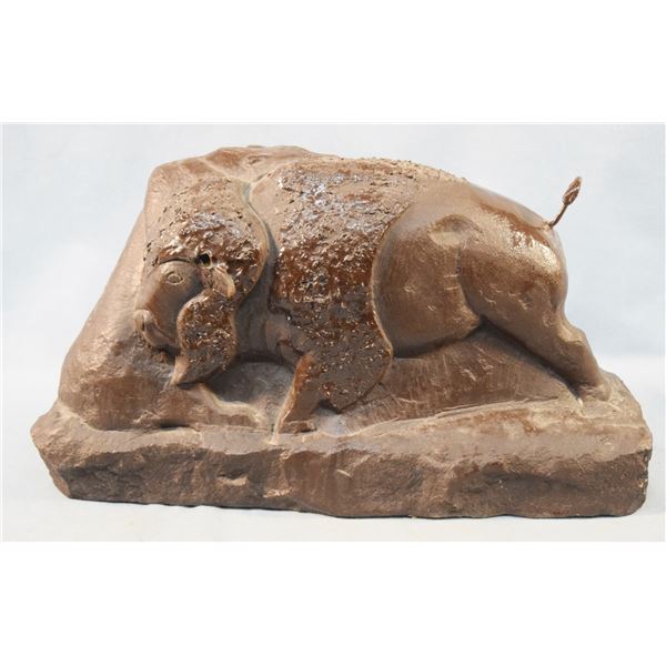 Chopwood, Hank, stone sculpture, Grizzly and Buffalo Bull, 8" x 12" 5"