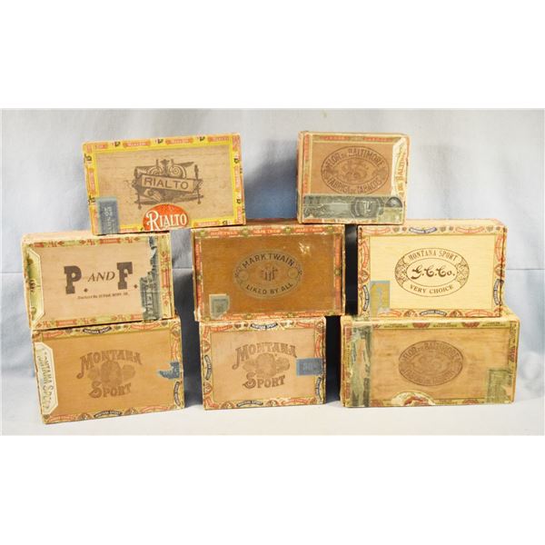 (8) Vintage cigar boxes, various sizes: (1) Rialto; (2) Flor de Baltimore; (3) Montana Sport; (1) Ma
