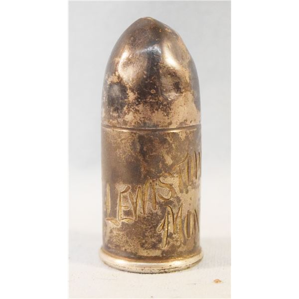 Lewistown trench art, Rockford Silver Co., stamped 2503 on bottom, 3.25" tall, 1.5" diameter, Lewist