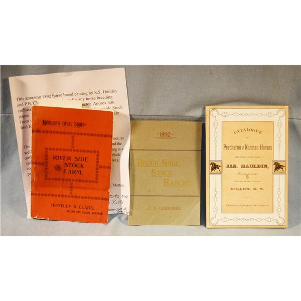 (3) Vintage horse sale catalogs: Riverside Stock Farm Horse Catalog - 1892, Catalogue of Standard an
