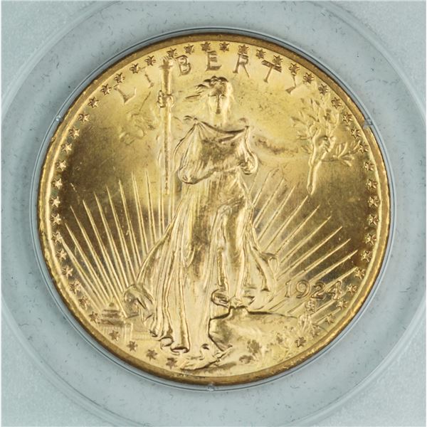 1924 $20 gold Saint Gaudens, PCGS MS63, est. $3000