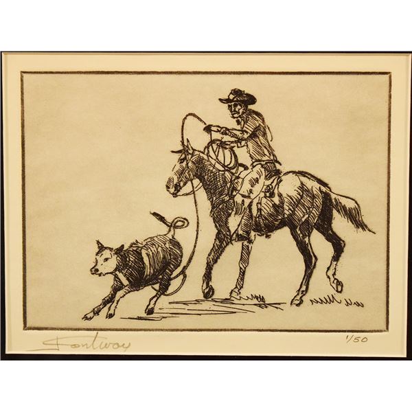 Contway, Jay (1935-2019), limited edition etching, Double Hook, 5.5" x 7.5", framed, signed lower le
