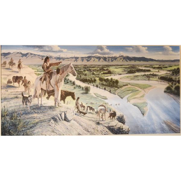 Zabel, Larry, digital transfer print on canvas, Return to the Valley of Flowers, 24" x 48", framed,