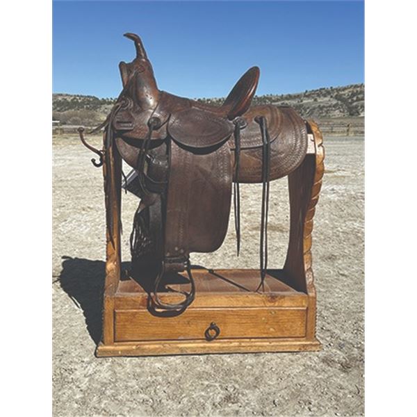 Joseph Sullivan saddle (Fort Benton, MT.), old west high back, ornate hand tooled, features Visali